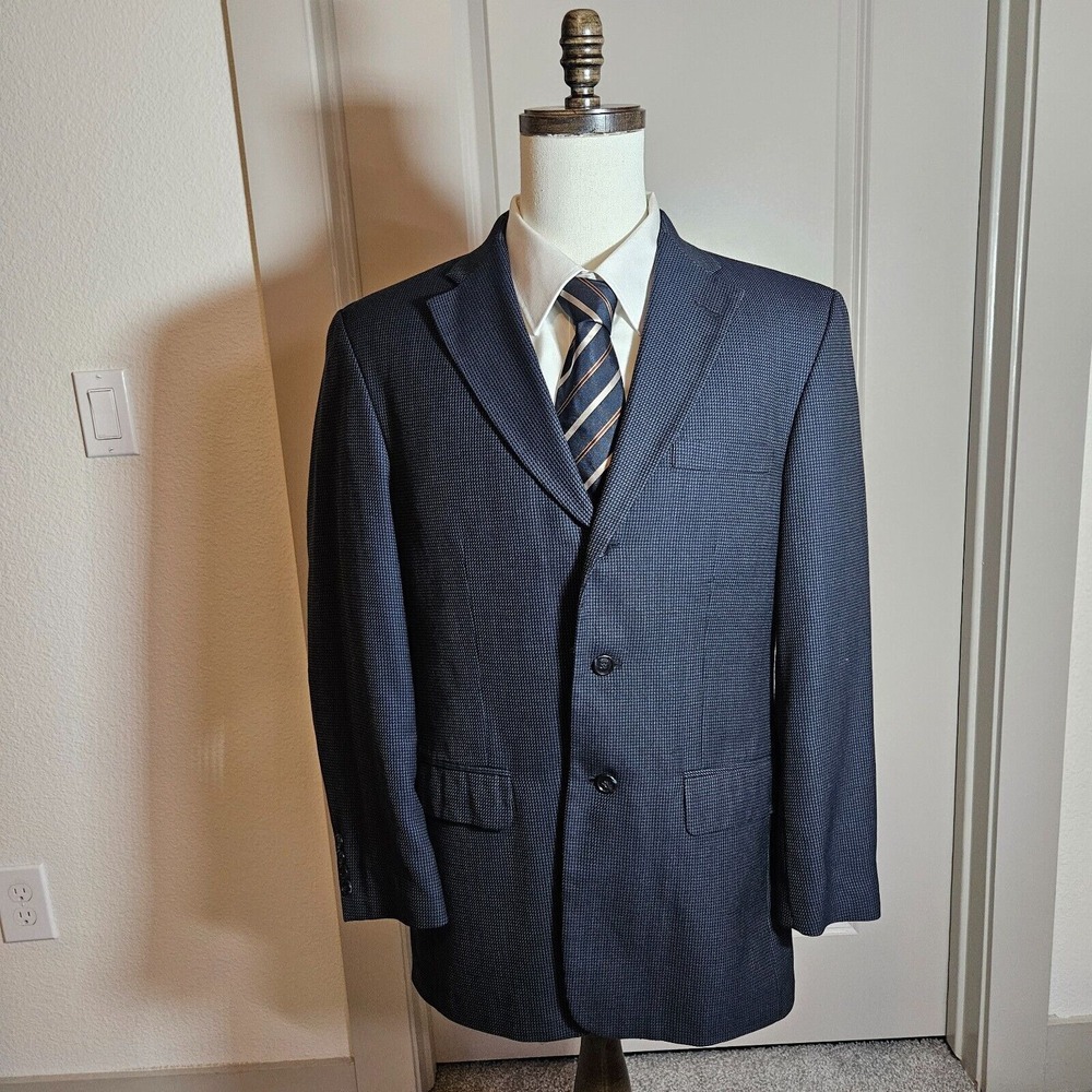 Haggar Suit Blazer Sport Coat Men 40R Wool Blend Textured Navy Blue